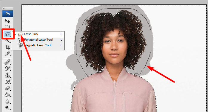 how to remove background from hair in photoshop tutorial Step Lasso Tool